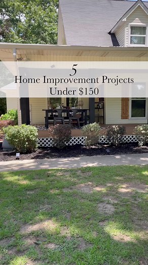Steal my top 5 home improvement project ideas! The best part is all 5 of these can be done for less than $150 each ☑️ Who says home improvement has to break the bank, these small updates will make a big impact on your home without making one on your wallet 1. Fancy Window Trim- elevate your boring windows with some fancy looking trim pieces & paint 2. Paint a faux wood door using our simple wood grain technique 3. Add remote control scones, no electrical hardwiring required 4. Swap out cabinet h