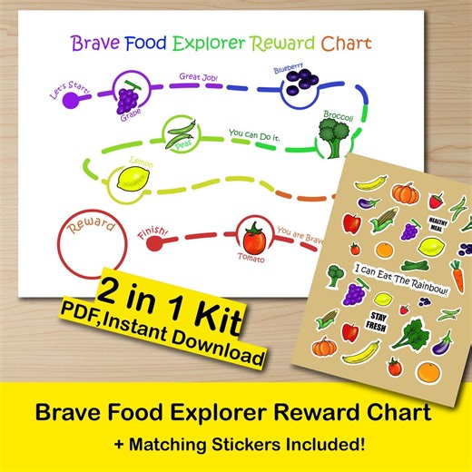 Kids Healthy Eating Reward Chart, Picky Eater Food Tracker, 2 in 1 Kit, (PDF Download) - Etsy
