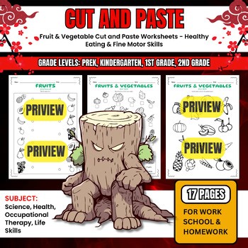 Fruit & Vegetable Cut and Paste Worksheets - Healthy Eating & Fine Motor Skills