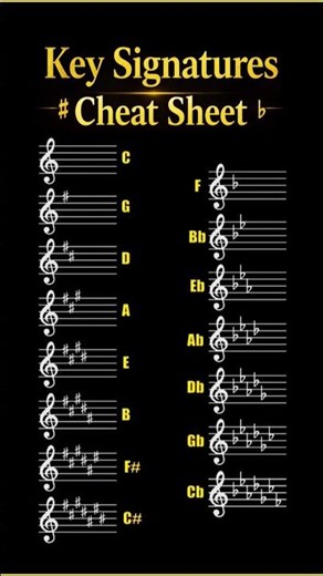 All key signatures in one simple cheat sheet.Sharps, flats, and the pattern behind them.