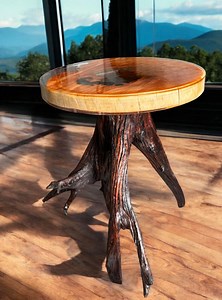 Cherry Wood & Epoxy Resin End Table With Root Base – Live Edge Side Table – Rustic Natural Coffee Table - Etsy