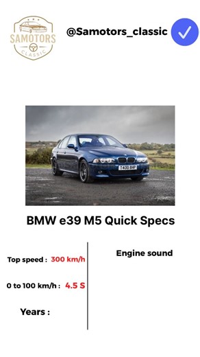 BMW M5 E39 — Specs You Need to Know #bmwm5 #bmw #bmwm #e39 #fblifestyle | Samotors classic