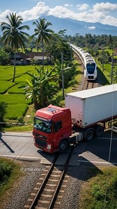 588K views · 3K reactions | A truck stops right on the tracks as a speeding train approaches. Within seconds, the train crashes into the truck, smashing it into pieces. This is a hyper-realistic AI-generated simulation, not real footage. . #unik #aneh #semuaorang #jangkauansemuaorang #jangkauan #viralindonesia #fypreel #fypindonesia #jangkauanluas #AI . | Artha Restu | Facebook