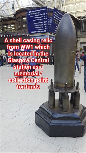 Shell casing inside Glasgow Central Station from WW1 #ww1 #warmemorials #glasgow #scotland #memorial