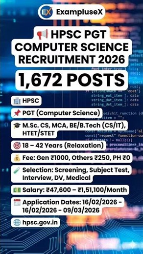 HPSC PGT Computer Science Recruitment 2026 | 1,672 Posts #shorts