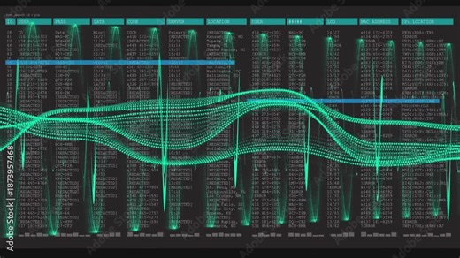 On playback, waveforms pulsing, table scrolling, blue bar moving across rows for live monitoring