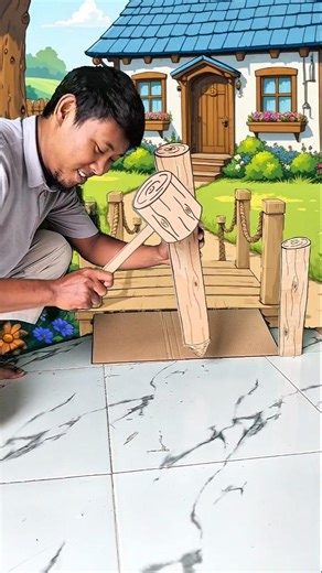 make a cardboard bridge, then walk on it, but Ai #funnycardboard #comedycardboard