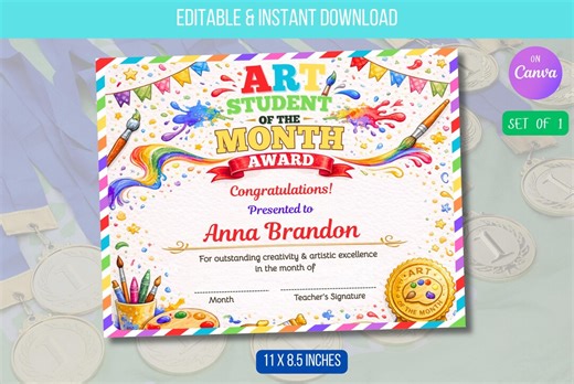 EDITABLE Student of the Month Award Certificate, Students Certificate for Excellence, Printable Certificate Templates Instant Download - Etsy Canada