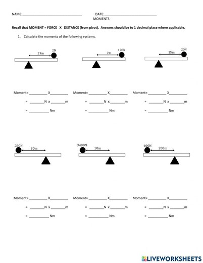 Moments of a force worksheet