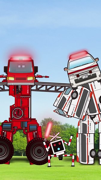 踊って歩き出すふみきりカンカンと救急車と消防車 踏切アニメ Railroad Crossing fumikri