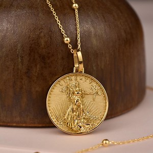 14K Real Solid Gold American Eagle Coin Necklace, Walking Liberty Coin Pendant, Gold Bullion Coin Necklace, US Liberty Coin Medallion, - Etsy