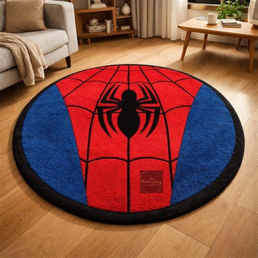 Marvel Spider-man Chest Logo Round Area Rug - Bold Superhero Red & Blue Web Design - Soft Non-slip Floor Mat for Kids Bedroom or Gaming Room - Etsy
