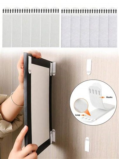Removable Frame Hanging Hook Replacement Strips, Hook And Loop Fastener Hooks, No Residue After Removal, Suitable For Frames, Sockets, Remote Controls, Hooks, Home & Bathroom Hanging Tools, Birthday, Graduation, Valentine's Day Gifts | SHEIN