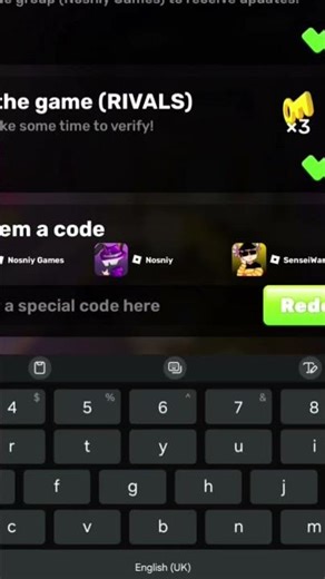 new rivals code!! check it out