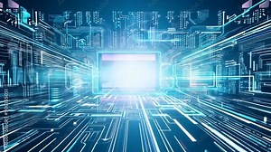 circuit board with data streams moving towards the CPU, highlighting the interconnected pathways.