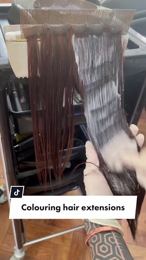 Colouring Hair Extensions 🎨 ✨Damp down for a better more even saturation ✨Apply half a shade to a shade lighter than your target shade so the colour doesn’t grab to much. ✨Add in warmth, extensions are prone to go a bit ashy. ✨Flip the hair over to make sure the colour has been dispersed and saturated evenly throughout the hair. ✨Comb through and re apply to any areas if needed. We like to use the @spectrumonehairextensions All rounder. ✨Develop and rinse make sure you use a moisture based para