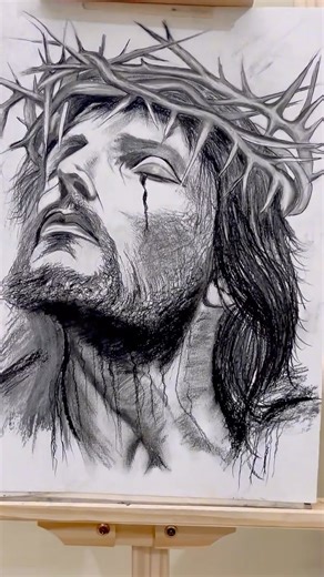 𝐑𝐨𝐡𝐢𝐭 on Instagram: "Jesus Christ ✨✝️“Captured in charcoal: The King of Kings.” Charcoal drawing on A3 size paper #charcoalpencils #charcoal_drawing #charcoal_art #dailyart instasketch"