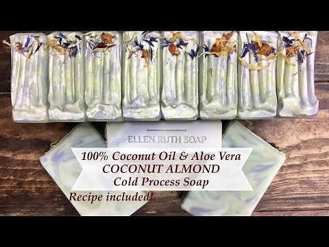 Making 100% Coconut oil Soap (Recipe included) w/ Aloe Vera & Natural Colors | Ellen Ruth Soap