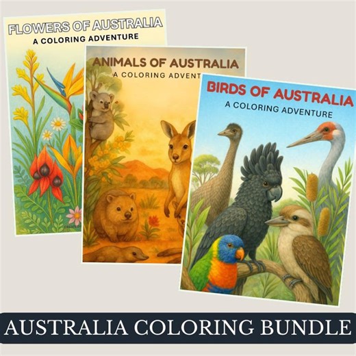 Australia Coloring Bundle for Kids | Animals, Birds & Flowers | 3 Printable Coloring Books (PDF) - Etsy