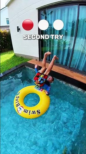 floaty donut jumping challenge | backyard swimming pool trick