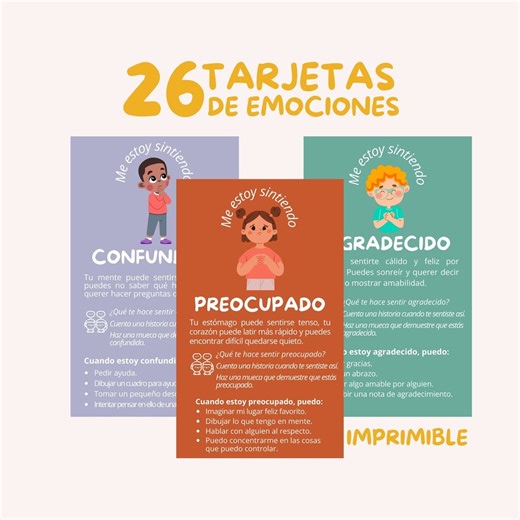 26 Tarjetas De Emociones Para NIÑOS - Emotion Flashcards Feelings Spanish - Interactive Play and Learn - Printable - Gift for Kids - Etsy