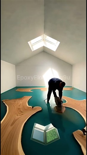 Satisfying Resin Pour: Luxury Oak River Floor 🪵💧 #basementfloor