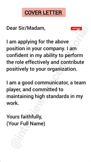 COVER LETTER FOR CV | JOB APPLICATION COVER LETTER|| #shorts