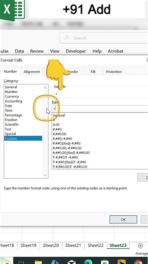 Excel sheet me mobile number se phle country code kaise add kare?