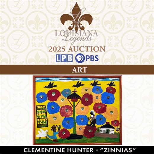 16 reactions | Own a piece of Louisiana history and help LPB share more Louisiana stories! “Zinnias” by legendary folk artist Clementine Hunter is a treasure to be passed down for generations. Explore this item and more in the 2025 Louisiana Legends Gala Auction now at www.lpb.org/auction - It’s a great way to support #LPB! | Louisiana Public Broadcasting | Facebook