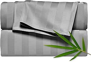 Pure Bamboo Queen Sheets, Genuine 100% Organic Viscose Derived from Bamboo Bed Sheet Set, Luxuriously Soft & Cooling, Double Stitching, 2 Year Quality Promise (Queen, Jacquard Stone)