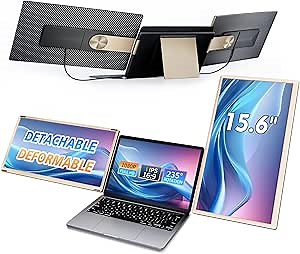 15.6" Triple Laptop Screen Extender, FHD 1080P IPS Laptop Monitor Extender, Detachable Screen Travel Monitor Laptops with Speakers, Plug&Play, Compatible with Mac/Android/Win