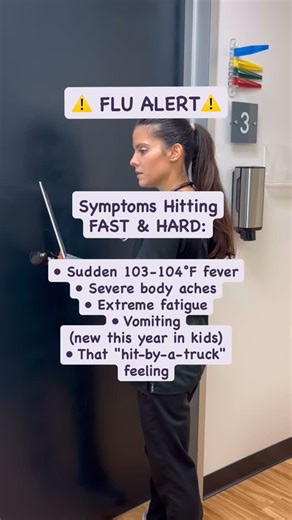 Flu is hitting our community HARD right now. Here’s what you need to know: WHAT WE’RE SEEING IN THE OFFICE: The current H3N2 strain is causing intense symptoms that start FAST. One minute your child feels fine, the next they’re burning up with fever and can barely get off the couch. This isn’t a typical cold - it’s hitting hard. SYMPTOMS PARENTS ARE REPORTING: • Sky-high fevers (103-104°F) that won’t break easily • Severe body aches - kids saying everything hurts • Extreme exhaustion - sleeping