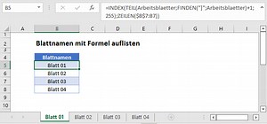 Blattnamen mit Formel auflisten - Excel