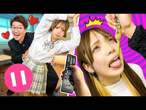 【24時間】一時停止中に女子高生にイタズラ！？学校で24時間ポーズチャレンジやってみた！