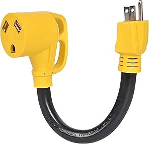 RV Electrical Power Adapter Cord 30 Amp to 110 Volt with LED Power Indicator Grip Handle for RV Trailer Camper(Yellow, NEMA 5-15P to NEMA TT-30R)