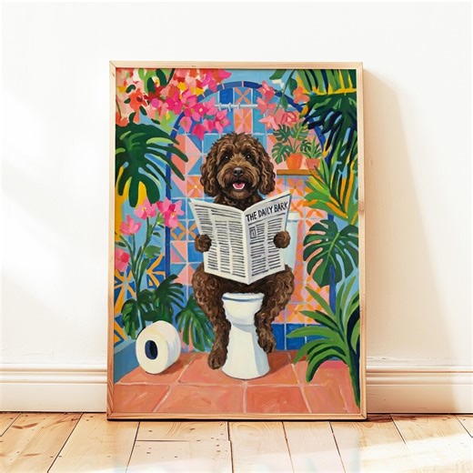 Brown Cockapoo Dog on Toilet Funny Matisse Style Wall Art Print - Etsy