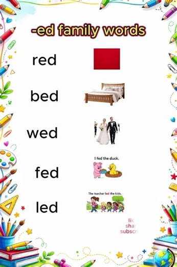 ed Word Family | CVC Words | Rhyming Words for Kids | 3 Letter Words | Blending #jollyphonics