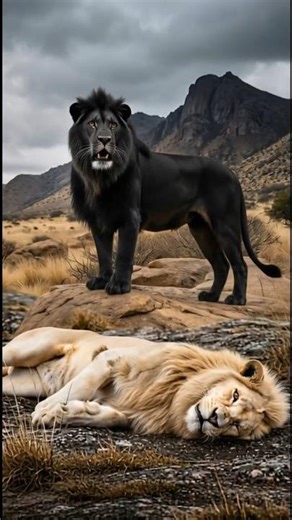 White lion vs black animals (black panther, wolf, bear, black horse, panda, black lion)