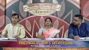 Carnatic Music idol seniors enter the Nail Biting Pre Finals round from the coming week. TOP 10 to TOP 5 selections By Jury Bharat Sundar & Shashikiran Kn and Nithyasree Mahadevan Vasudha Ravi Shivakumar Sridhar #cmi #cmiseniors #carnaticmusicidol | Subhasree Thanikachalam