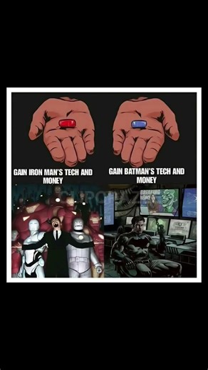 Red Pill or Blue Pill? Iron Man’s Tech vs Batman’s Tech & Money 💊🦇🤖 #shorts