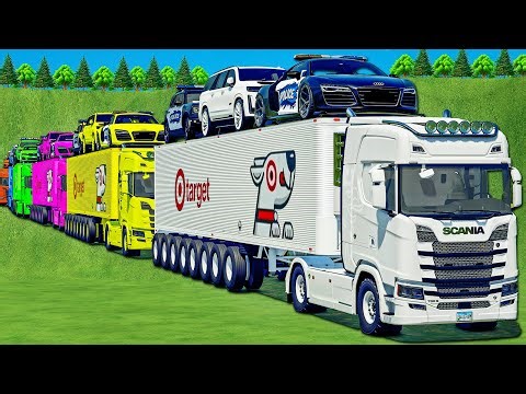 COPS CONVOY TRANSPORT OF COLORS! POLICE AUDI R8, BRONCO, JEEP 4X4 & SCANIA TRUCKS! FS 25