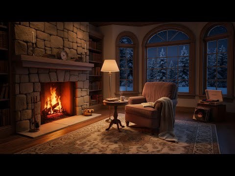 Cozy living room ambience & crackling fireplace 🔥 with oldies playing in another room