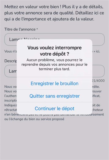 La fonctionnalité brouillon sur Le Bon Coin