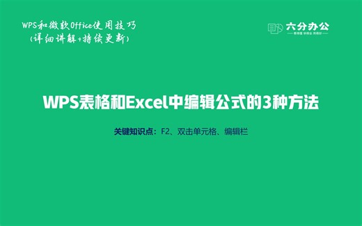 WPS表格和Excel中编辑公式的3种方法