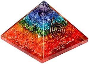 Orgone Pyramid Seven Chakra Orgonite Pyramids Chakra Crystal Pyramid for Positive Energy, Spiritual Healing, Meditaion, Yoga, Reiki Gifts, Office and Home Decor, 75-80 MM