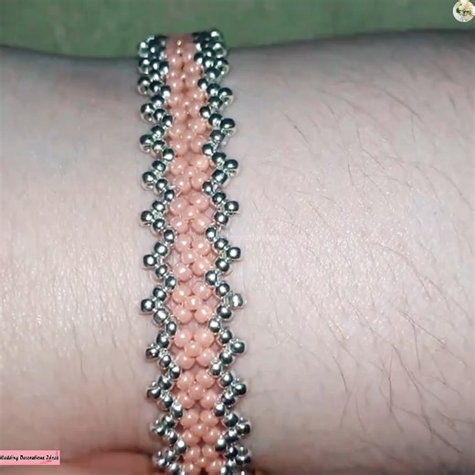 6.1K views · 91 reactions | How to make Beautiful Design Silver and Pink Bracelet Tutorial  Materials   #12 needle,  0.27 mm white thread,  Miyuki beads 11/0: Galavnized Silver,  Miyuki beads 11/0: Opaque Salmon.  A clasp,  2 jump rings,  An extension chain. | Wedding Decoration Ideas | Facebook