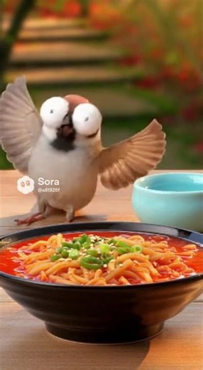 Sparrow eating terrifyingly spicy noodles! 🌶️🐦🔥