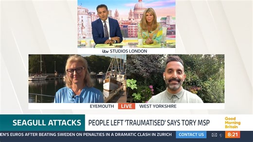 Tory MSP Rachael Hamilton is calling for a government-led ‘seagull summit’ in Scotland, after reports said seven children were attacked in just one month. However, the RSPCA is urging kindness launching a billboard campaign reminding tourists seagulls are “Lovers, not Fighters.” | Good Morning Britain