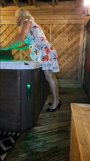 Hot tub in dress and shiny tights (CD Content) #wetlook #wettights