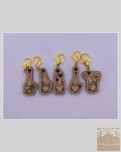 Garden Gnomes! Set of 5 wooden laser cut stitch markers for knitting or crocheting
